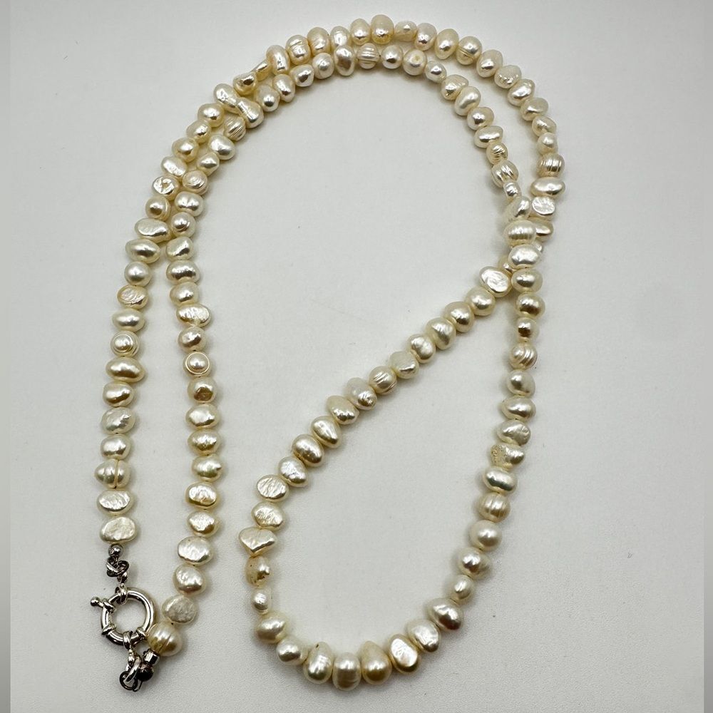32" of all genuine freshwater pearls with a sterling silver clasp necklace!